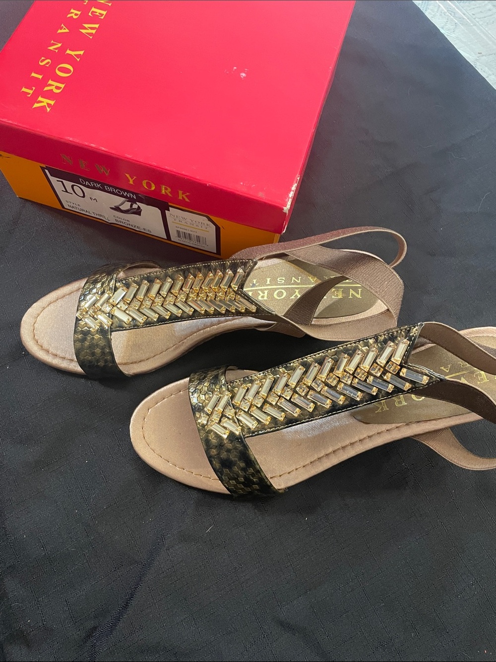 New York Transit Brown Braided Bead Slingback Sandals
